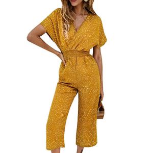 Polka dot v-neck jumpsuit - petite length