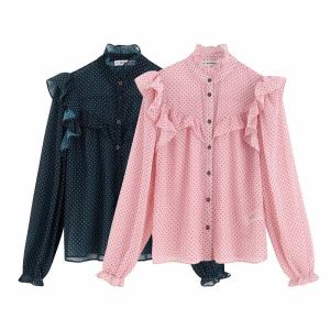 Polka dot ruffled blouse