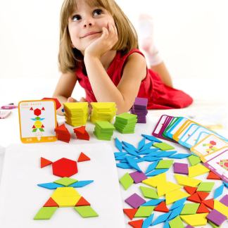 Creative wooden geometric blocks puzzle set