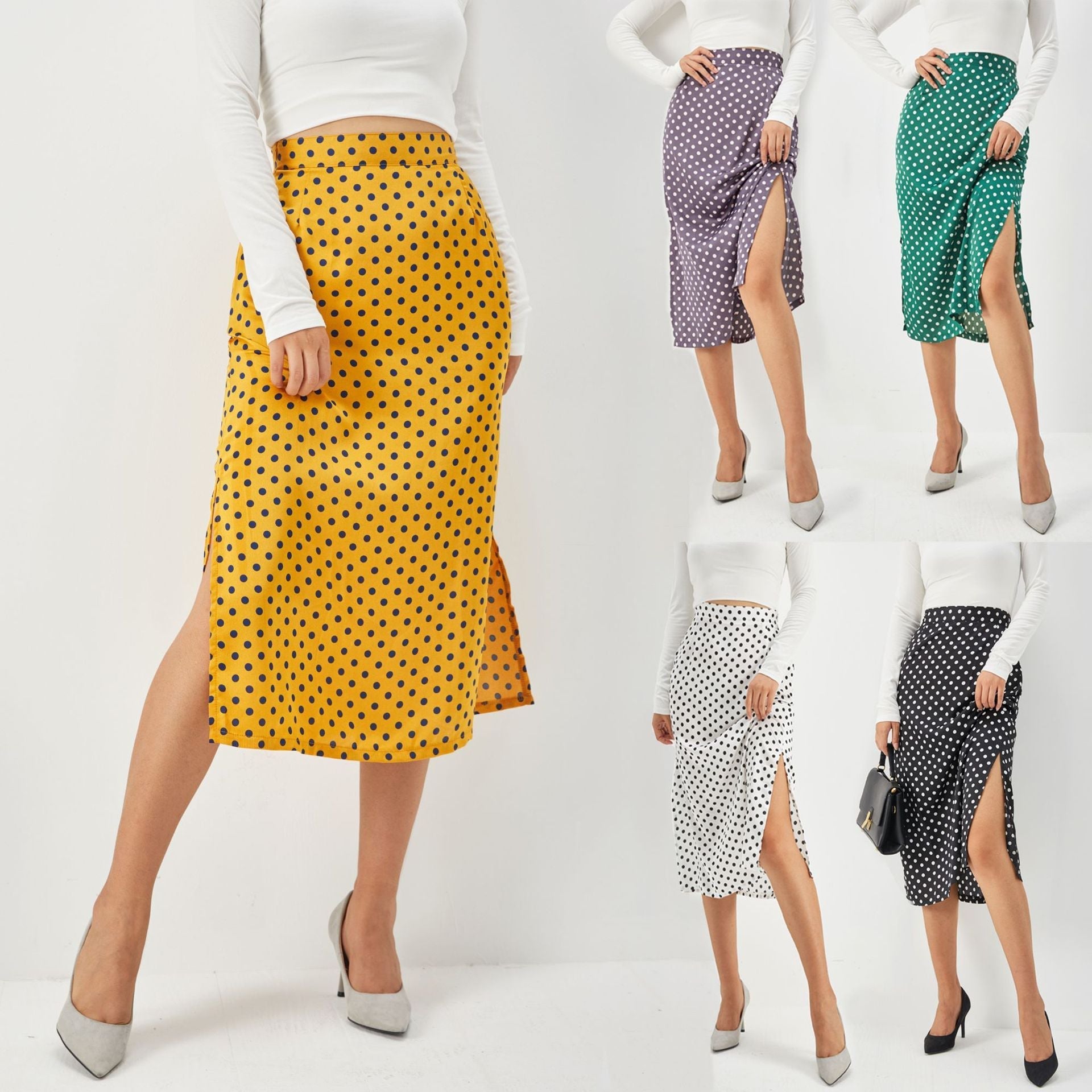 Elagant satiny polka dot skirt