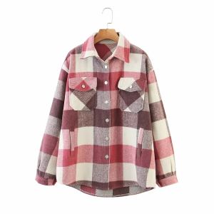 Casual plaid shirt jacket for women