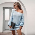 Off shoulder knitted sweater dress