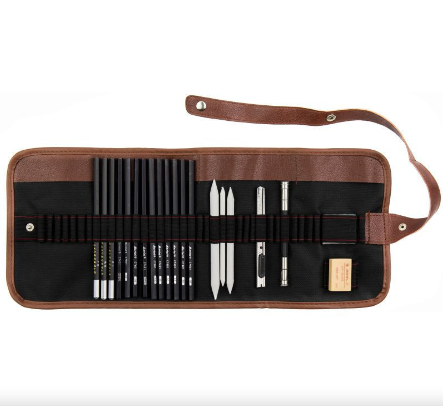 Sketching set with roll up case