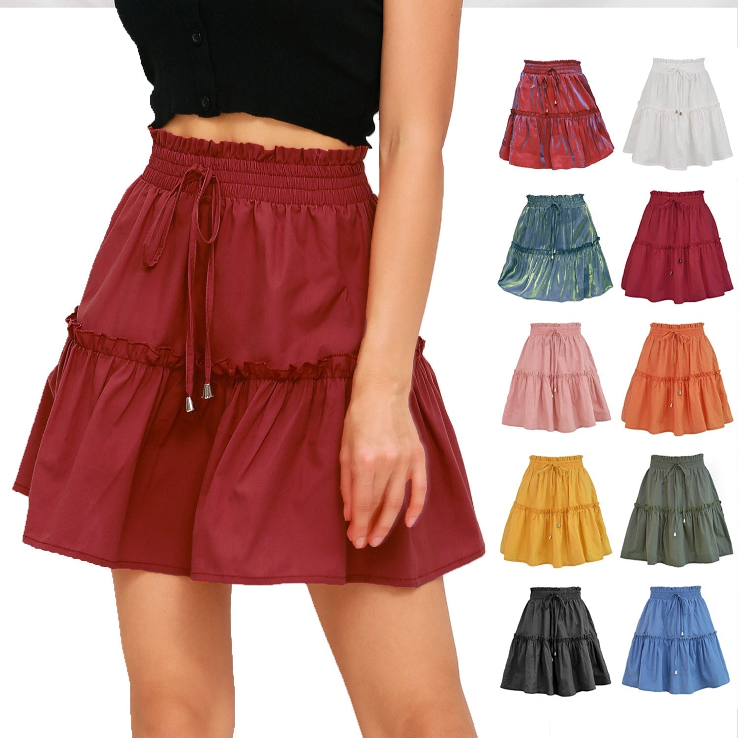 High waist ruffled mini skirt