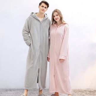 Unisex hooded homewear zipper robe