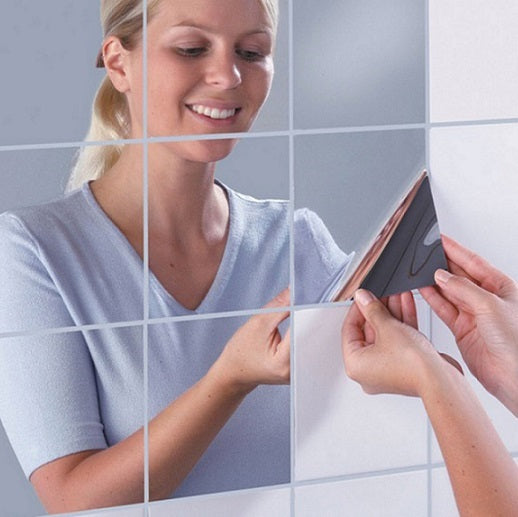 Reflective mosaic mirror like wall stickers set of 16 pcs