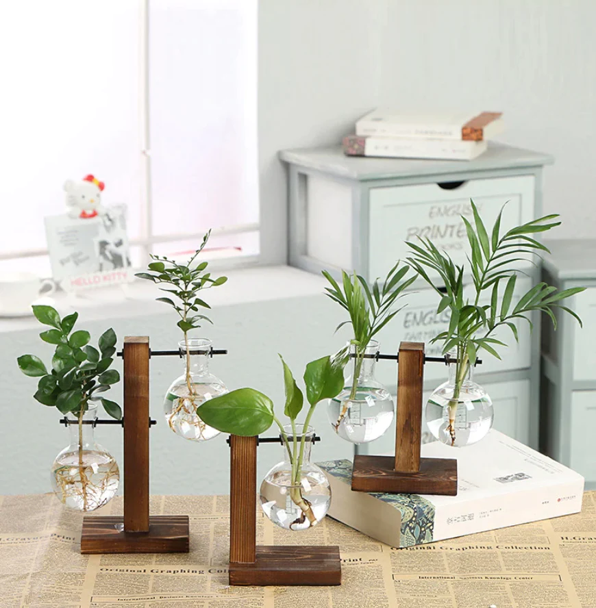 Retro wooden glass pot vase - Image 6