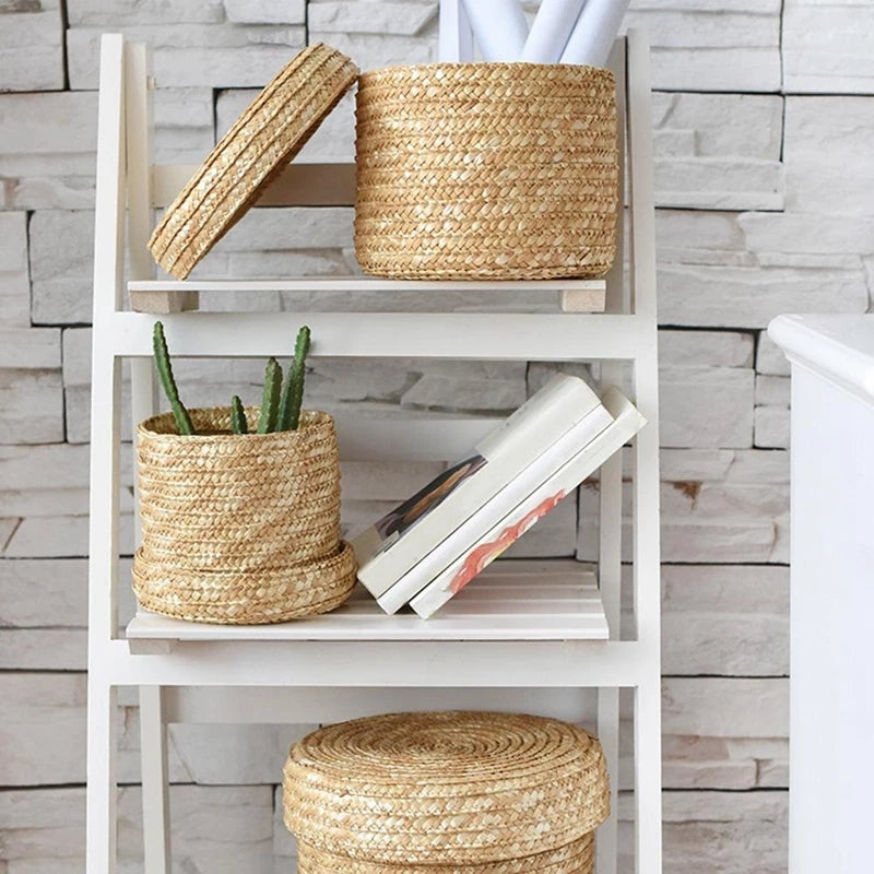 Straw wooven storage basket with lid - Image 13