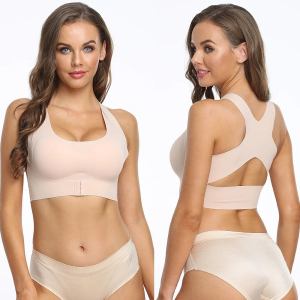Front closure posture improving bra