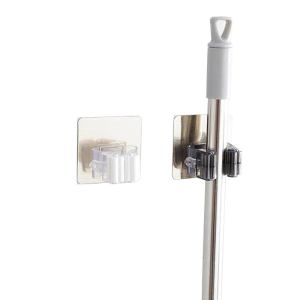 Self adhesive wall mounted mop hanger