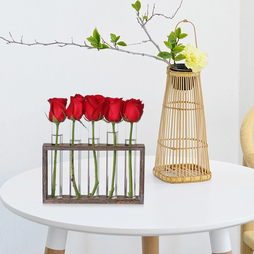 Wooden frame glass tube vase - Image 4
