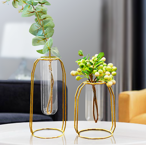 Metal stand glass flower vase