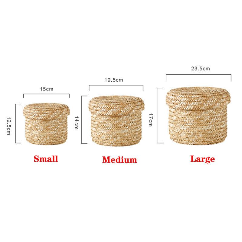 Straw wooven storage basket with lid - Image 6