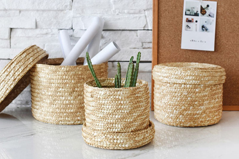 Straw wooven storage basket with lid - Image 8