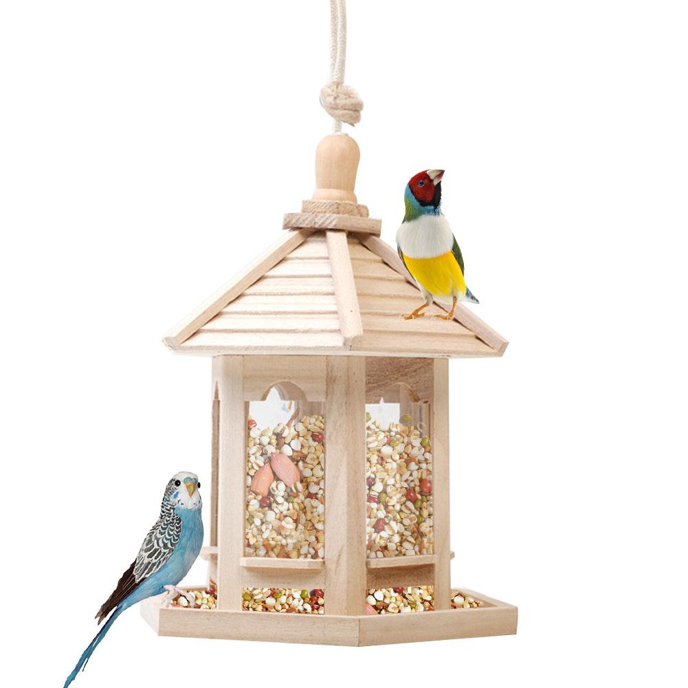 Hanging wooden bird feeder