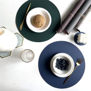 Round PU leather double sided placemat & coaster set