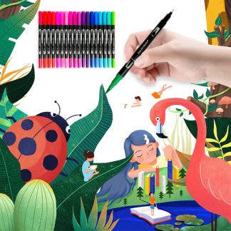 Dual tip fine liner & brush coloring pens
