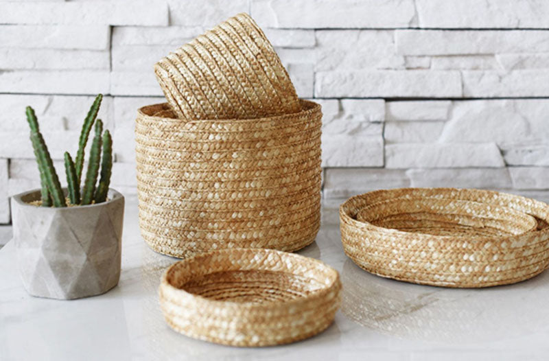 Straw wooven storage basket with lid - Image 9