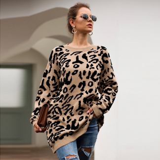 Long animal print sweater for women