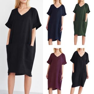 Casual V-neck short sleeve dress with pockets