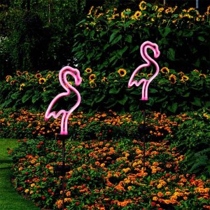 LED solar powered flamingo garden light