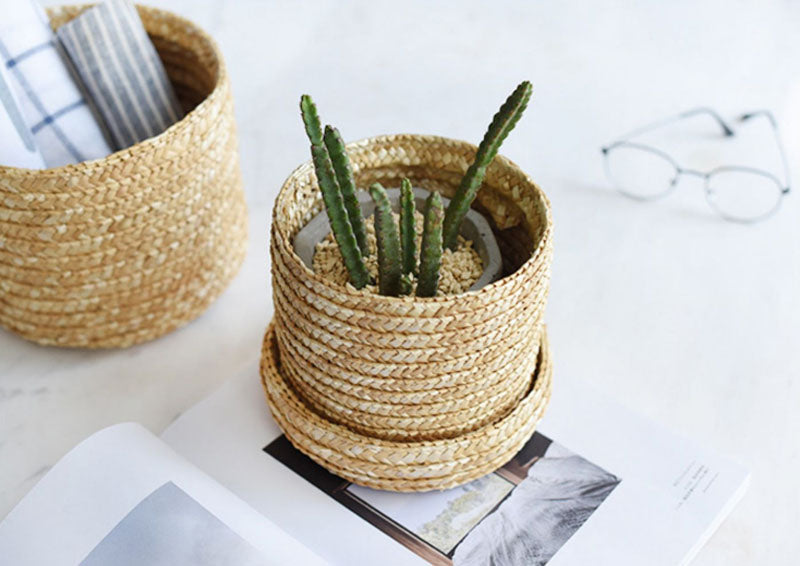 Straw wooven storage basket with lid - Image 10