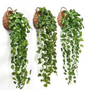 Artificial hanging green plants leaves