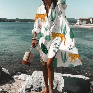 Casual floral print shirt dress