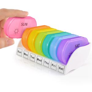 Compact weekly vitamin & pill organizer box