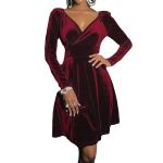 V-neck velvety short dress