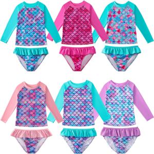 Long sleeve mermaid design girl's 2 piece swimwear