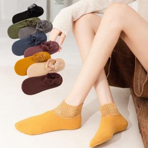 Lace cuff warm women's ancle socks 3pack