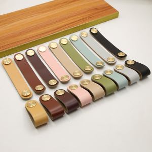 Mixed leather drawer & cabinet door handle