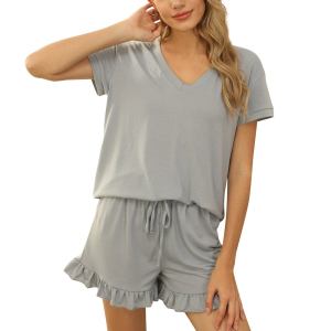 V-neck ruffle pajama set
