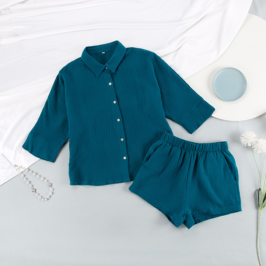 3/4 sleeved cotton shirt and shorts women's set - Image 18