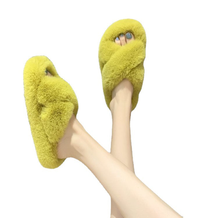 Faux fur fluffy slippers for women