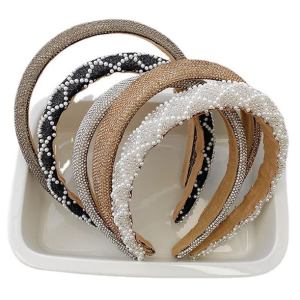 Crystal and pearl beaded shiny hairband
