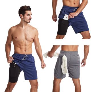Double layer quick dry gym shorts