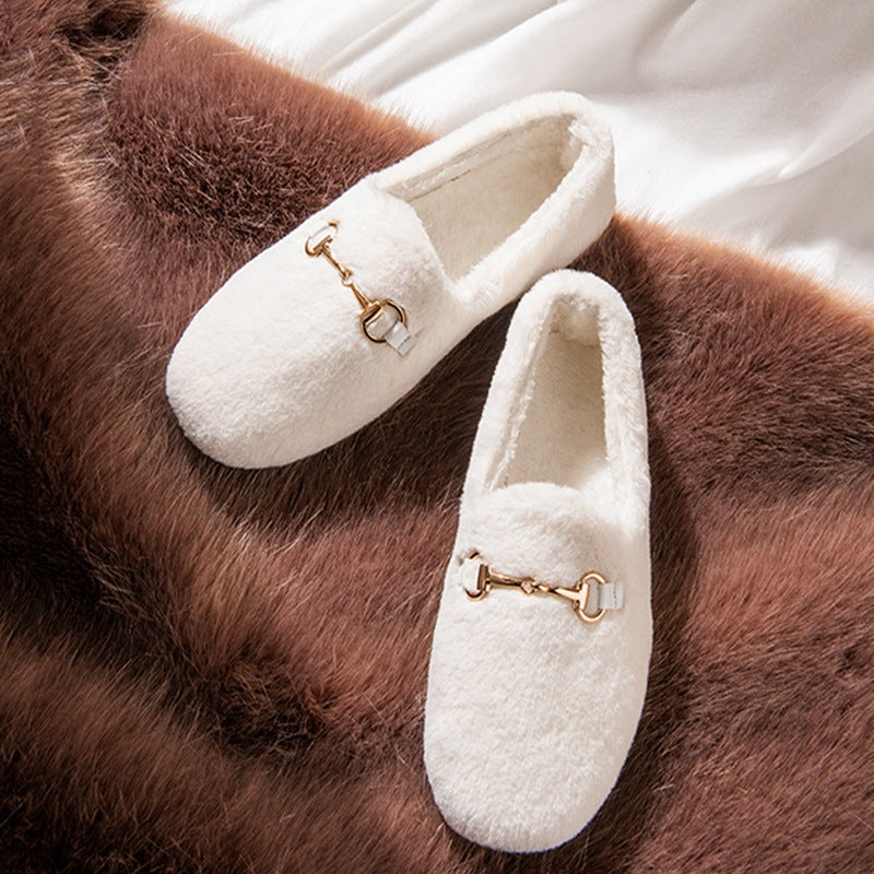 Furry loafer shoes for women