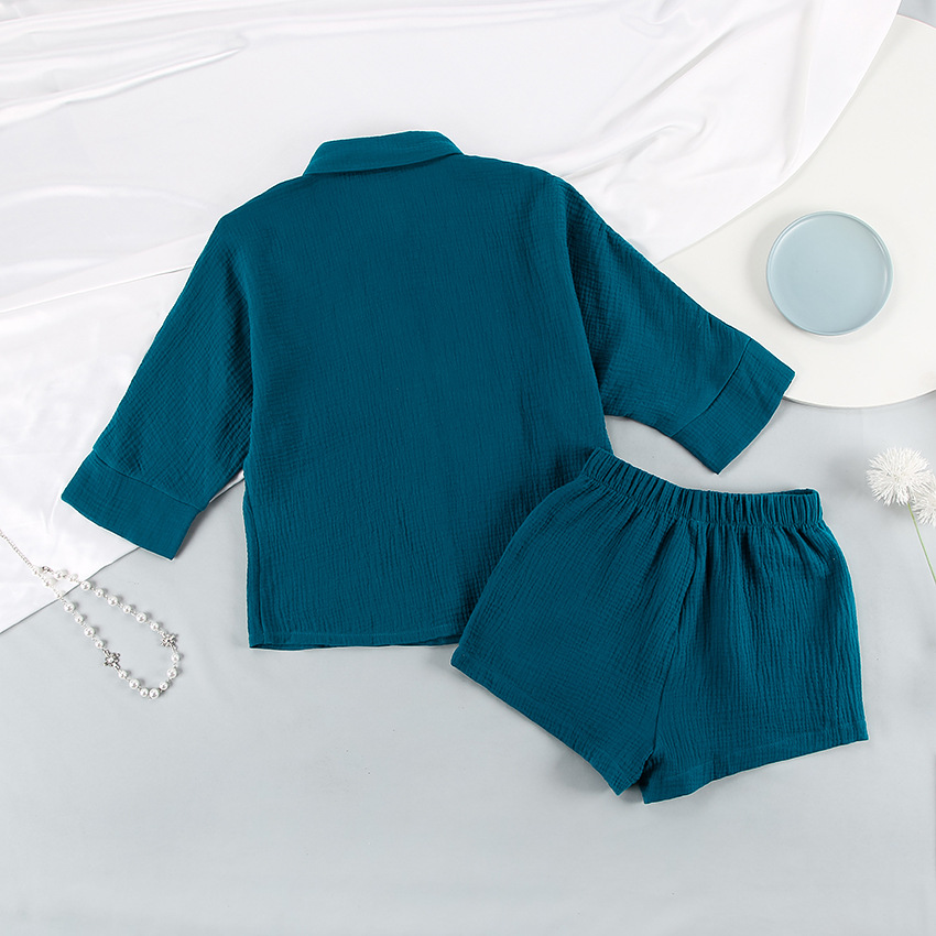 3/4 sleeved cotton shirt and shorts women's set - Image 19