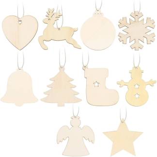 Blank wooden christmas pendants 10pack