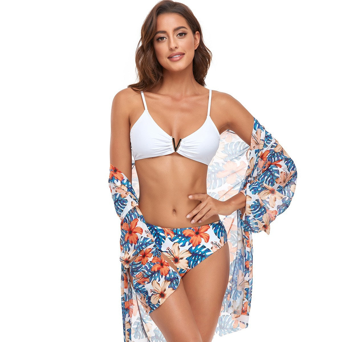 Floral swimwear bikini & shawl set