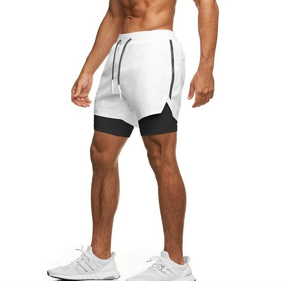 Double layer workout shorts with back pocket