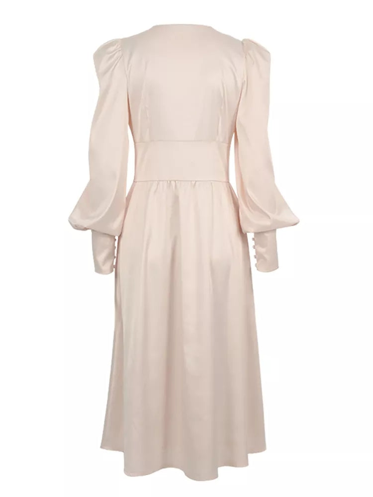 Elegant satin lantern sleeve dress - Image 6