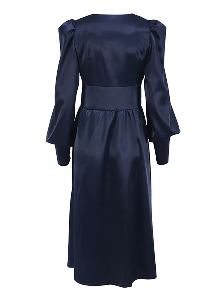 Elegant satin lantern sleeve dress - Image 29