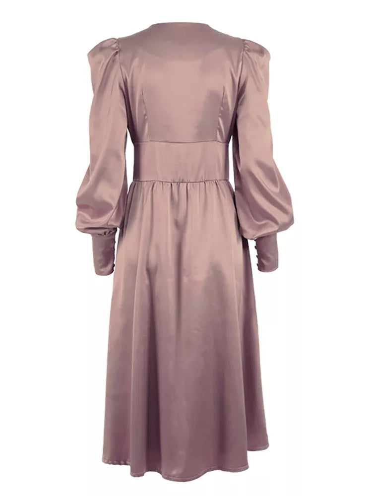 Elegant satin lantern sleeve dress - Image 10