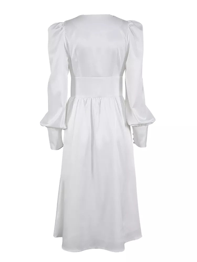 Elegant satin lantern sleeve dress - Image 33