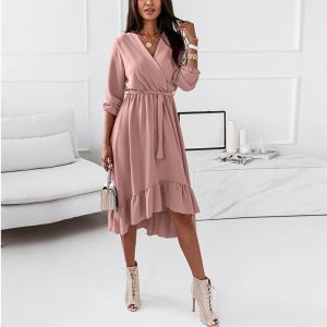 Long sleeve midi ruffle dress