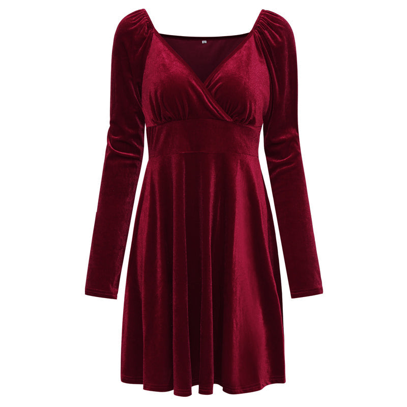 V-neck velvety short dress