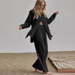 Casual shirt & wide leg culottes pants set